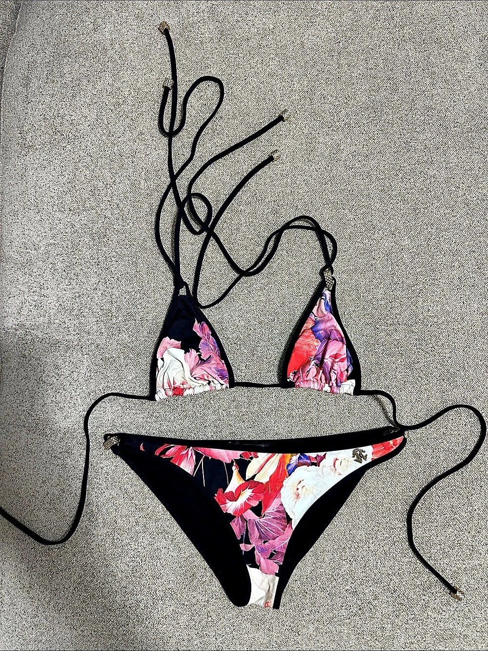 Roberto Cavalli Triangle Top and Bottom Set Bikini Set Black &